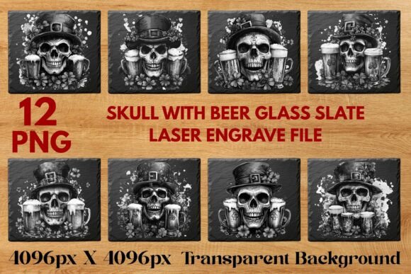 Download Skull with Beer Glass Slate Laser Engrav - Premium Bundle