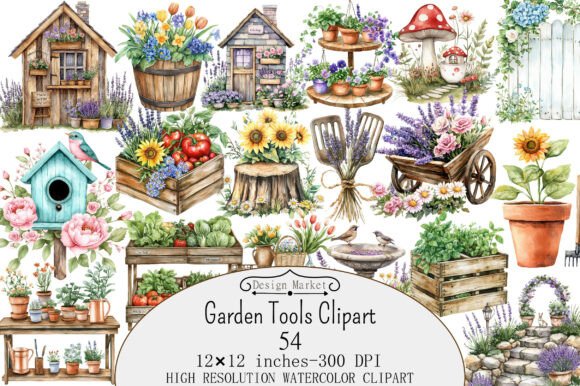 Download Watercolor Garden Tools Clipart - Garden tools Collection