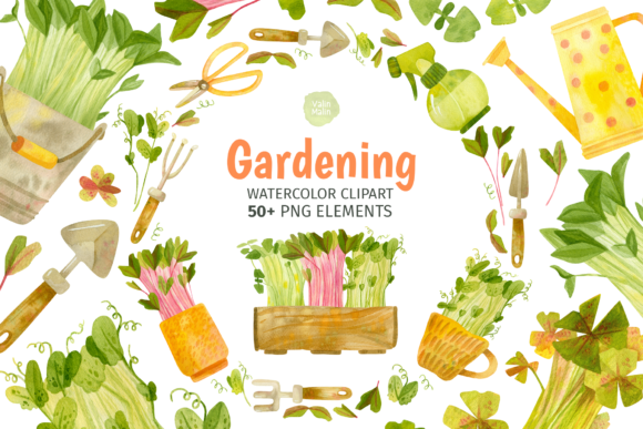 Download Watercolor Garden Tools, Herbs Clipart - Garden tools Collection